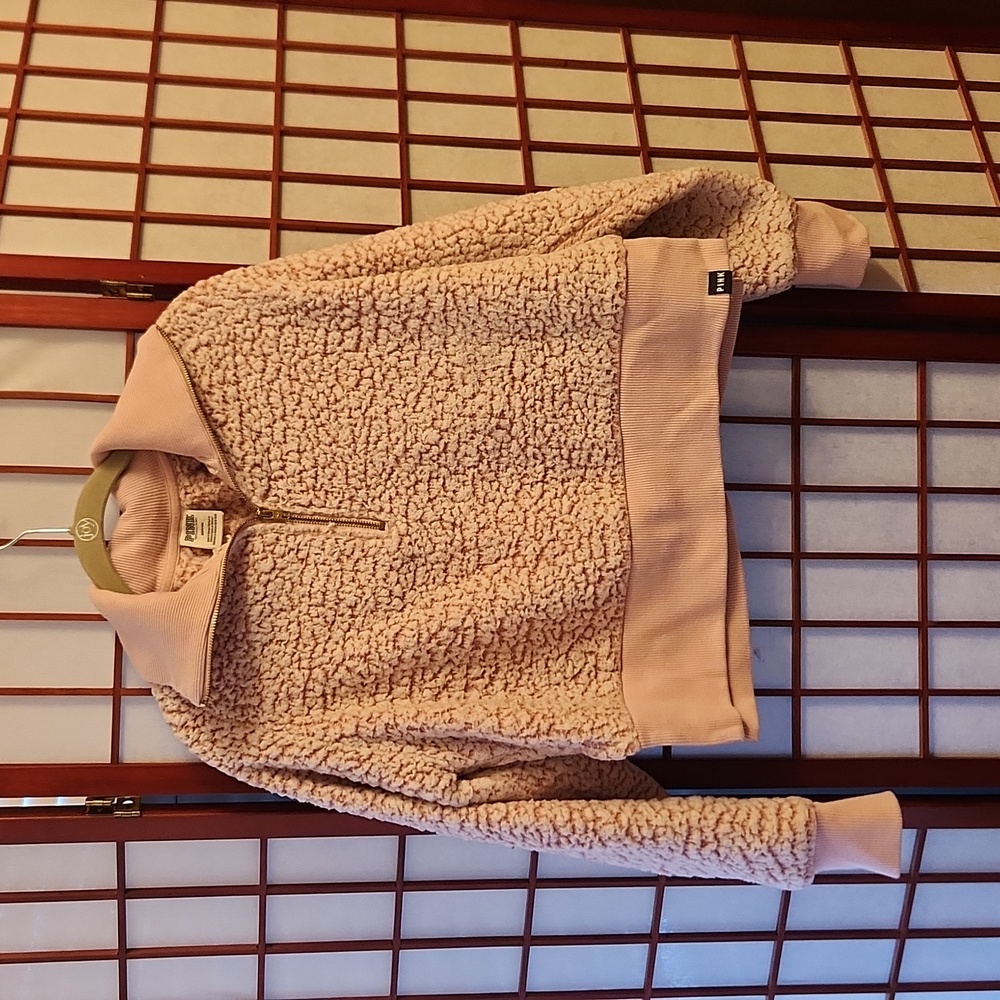 PINK cropped sherpa women's long sleeved top